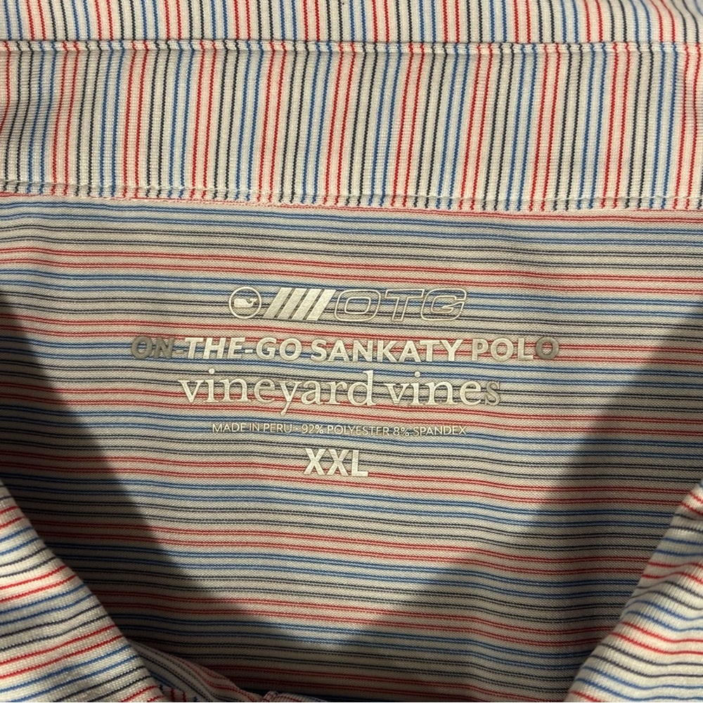 Vineyard Vines Sankaty Polo Red Blue White Stripe Performance XXL - Picture 3 of 9